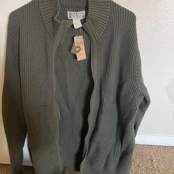 Duluth Men’s Large Sweater. Olive green with tan elbow patches - Picture 1 of 6